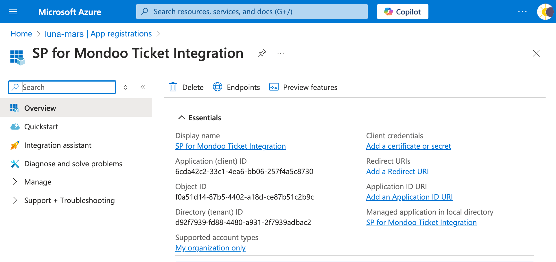 New app registration in Azure