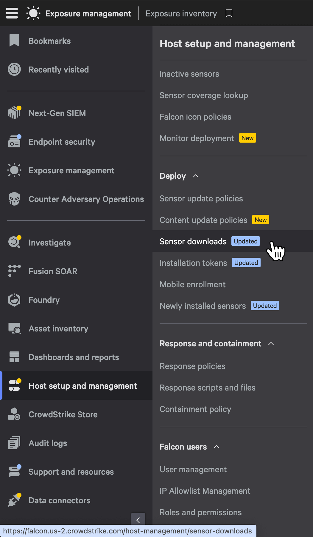 CrowdStrike Falcon menu