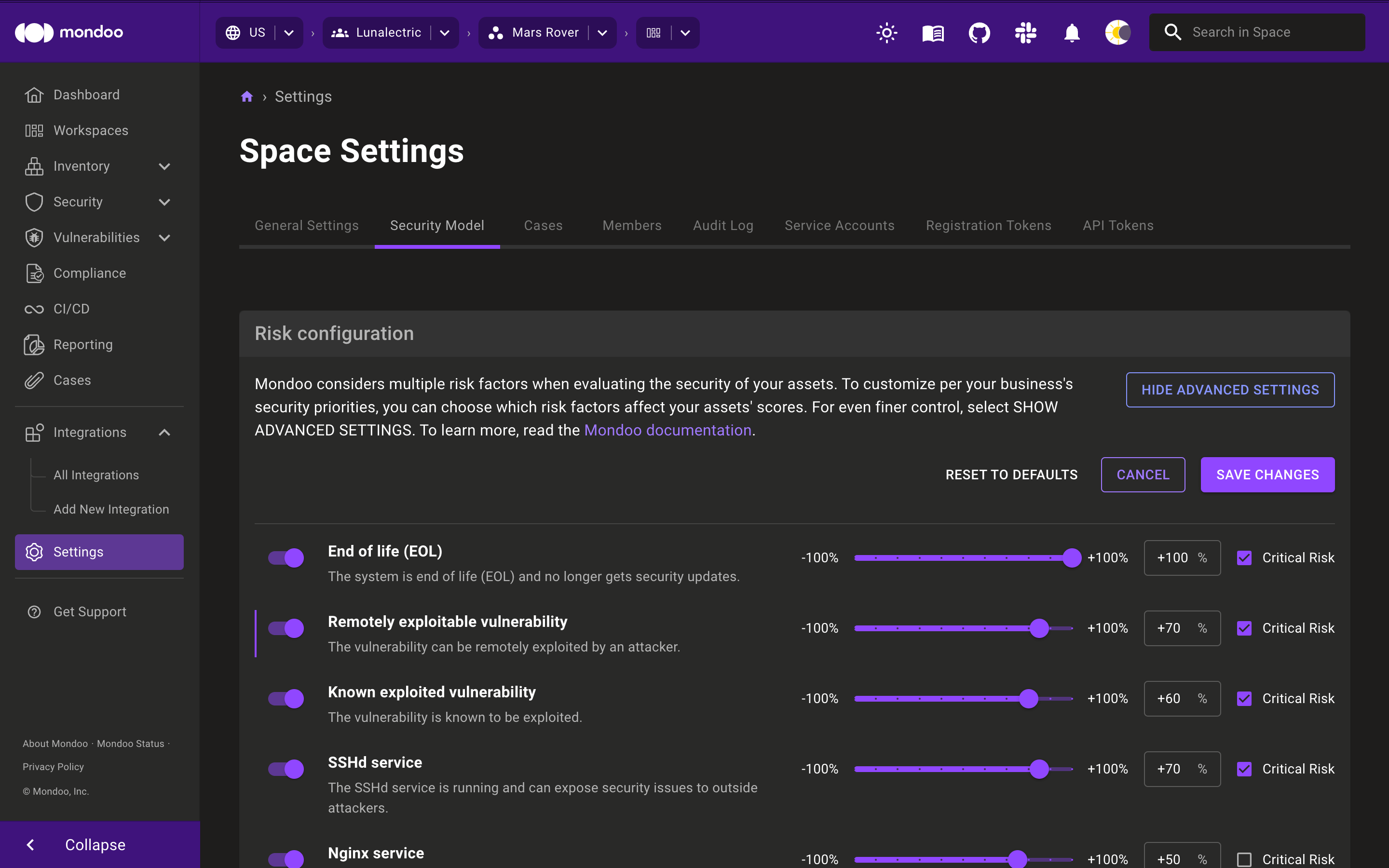 Customize how much risk factors affect asset scores in Mondoo