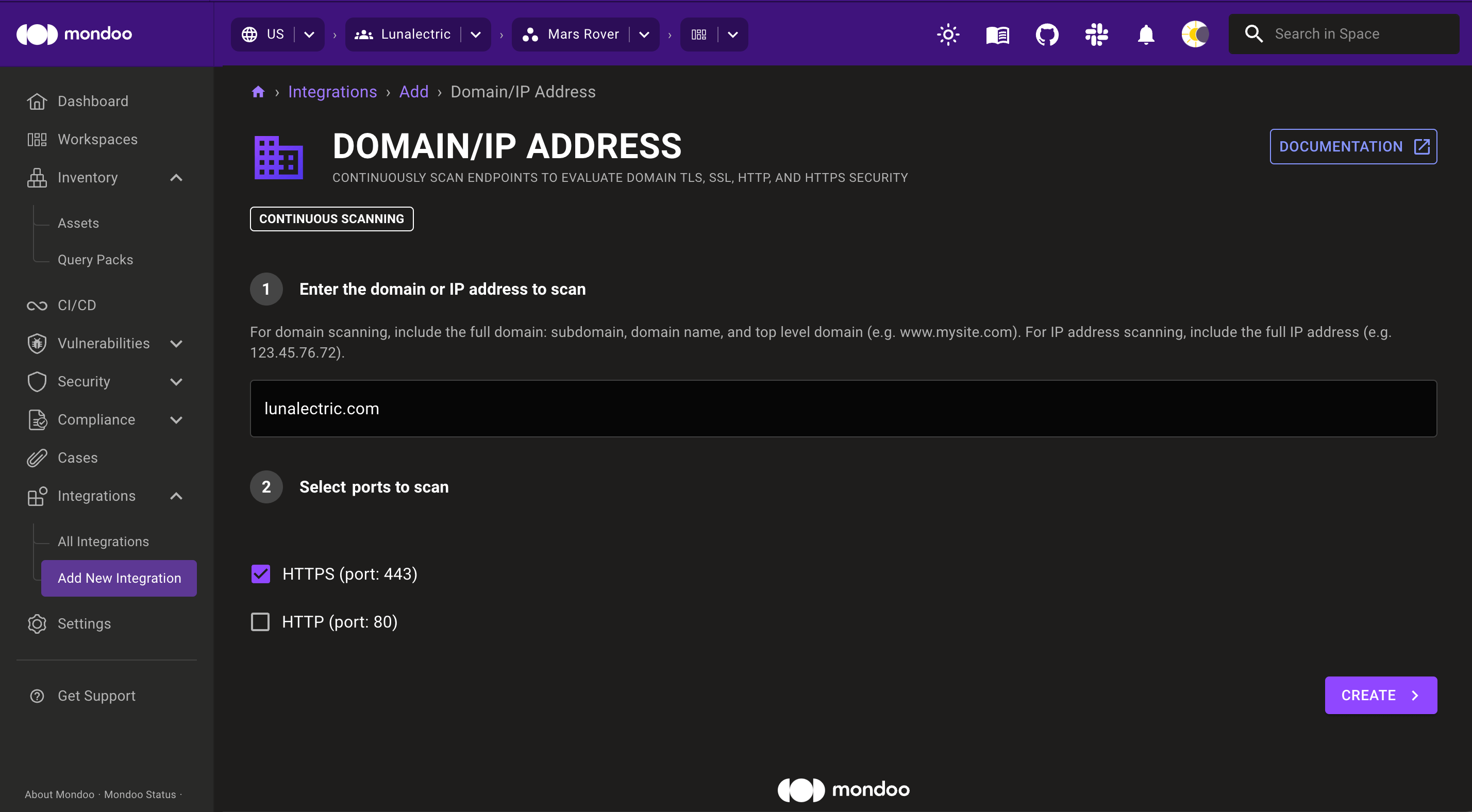 Continuously scan domain or IP address