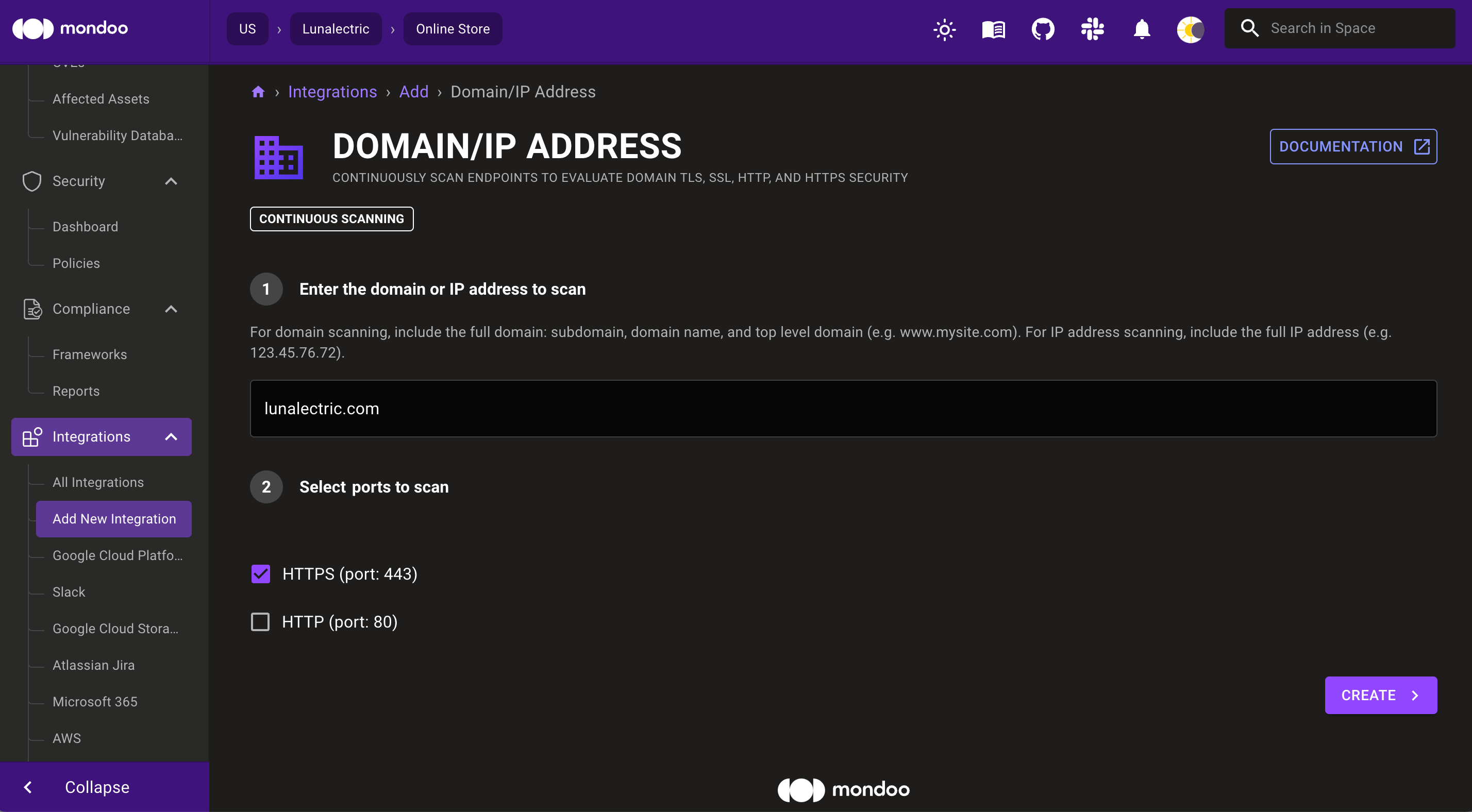 Continuously scan domain or IP address
