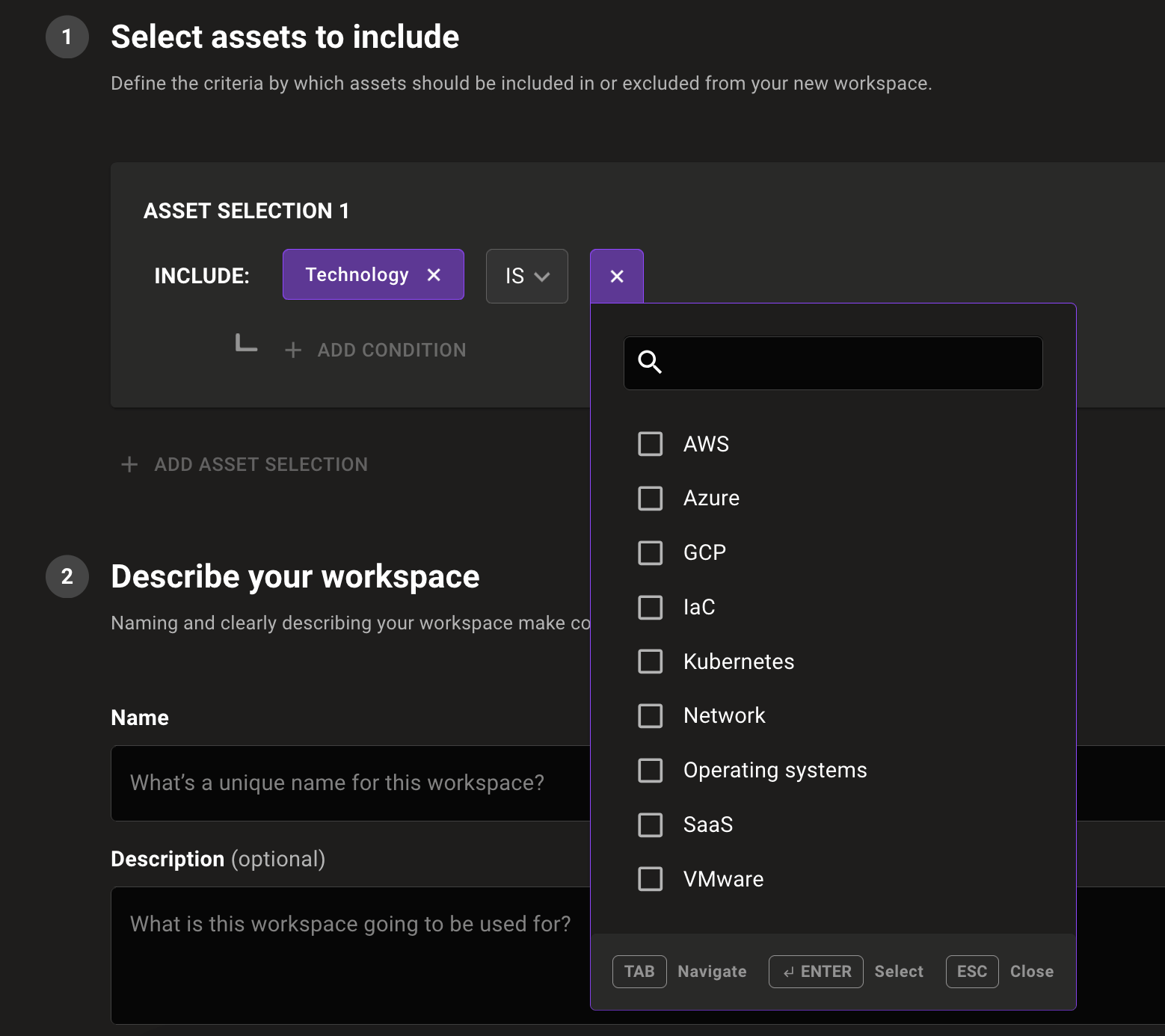 Workspaces selection using platform