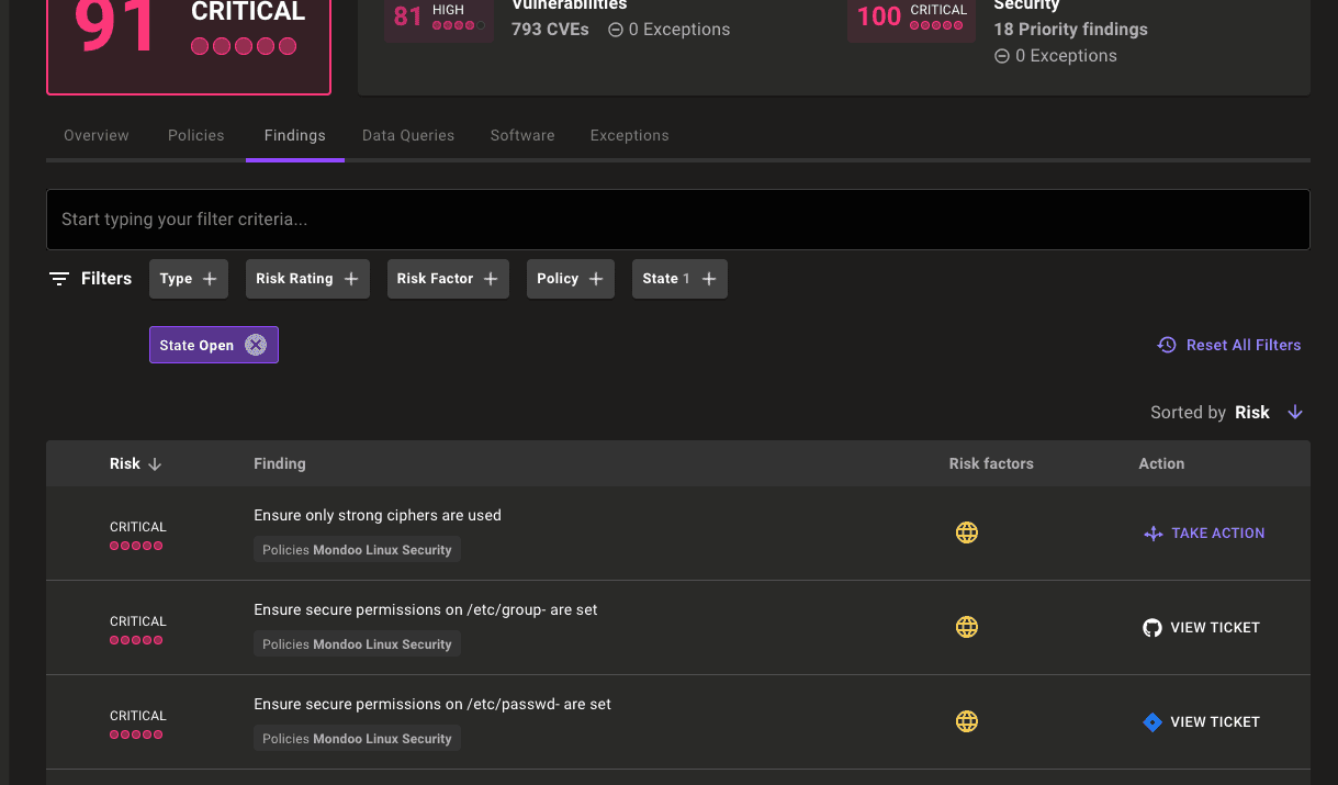 Findings tab in a Mondoo scan report from HashiCorp Packer build