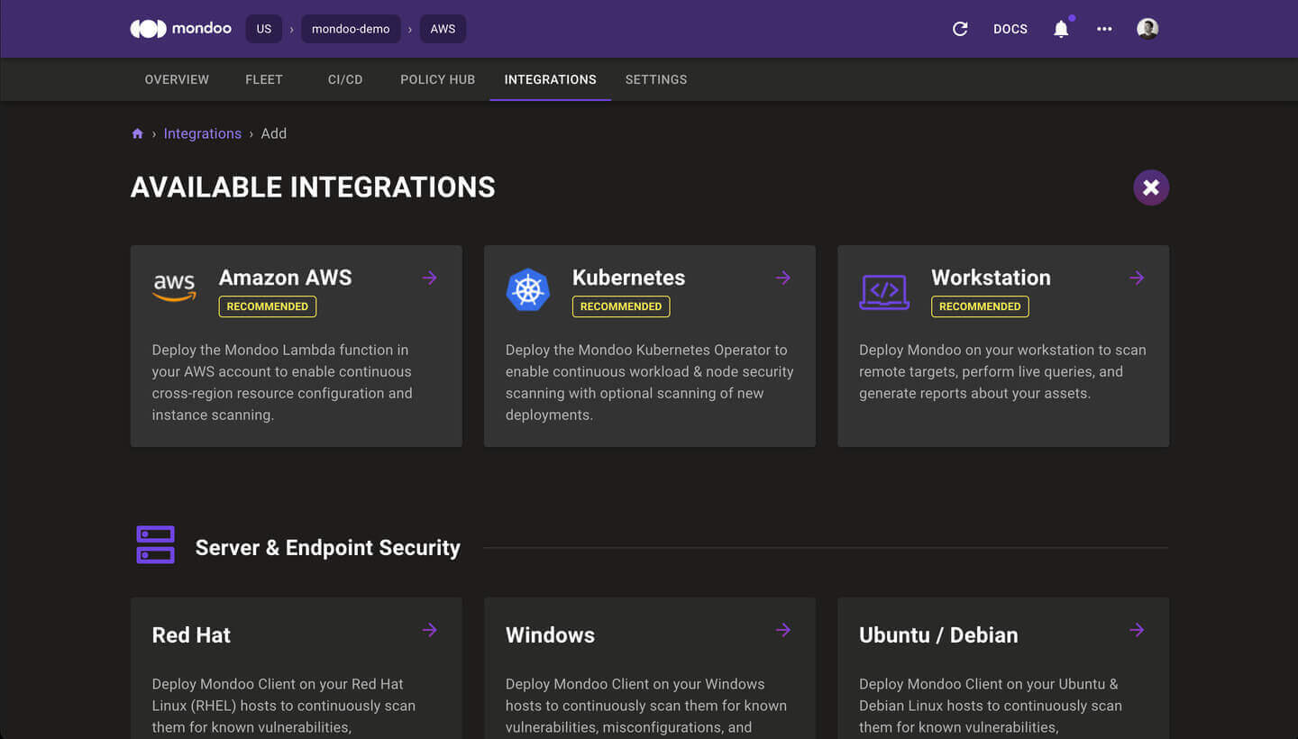 Integrations Page