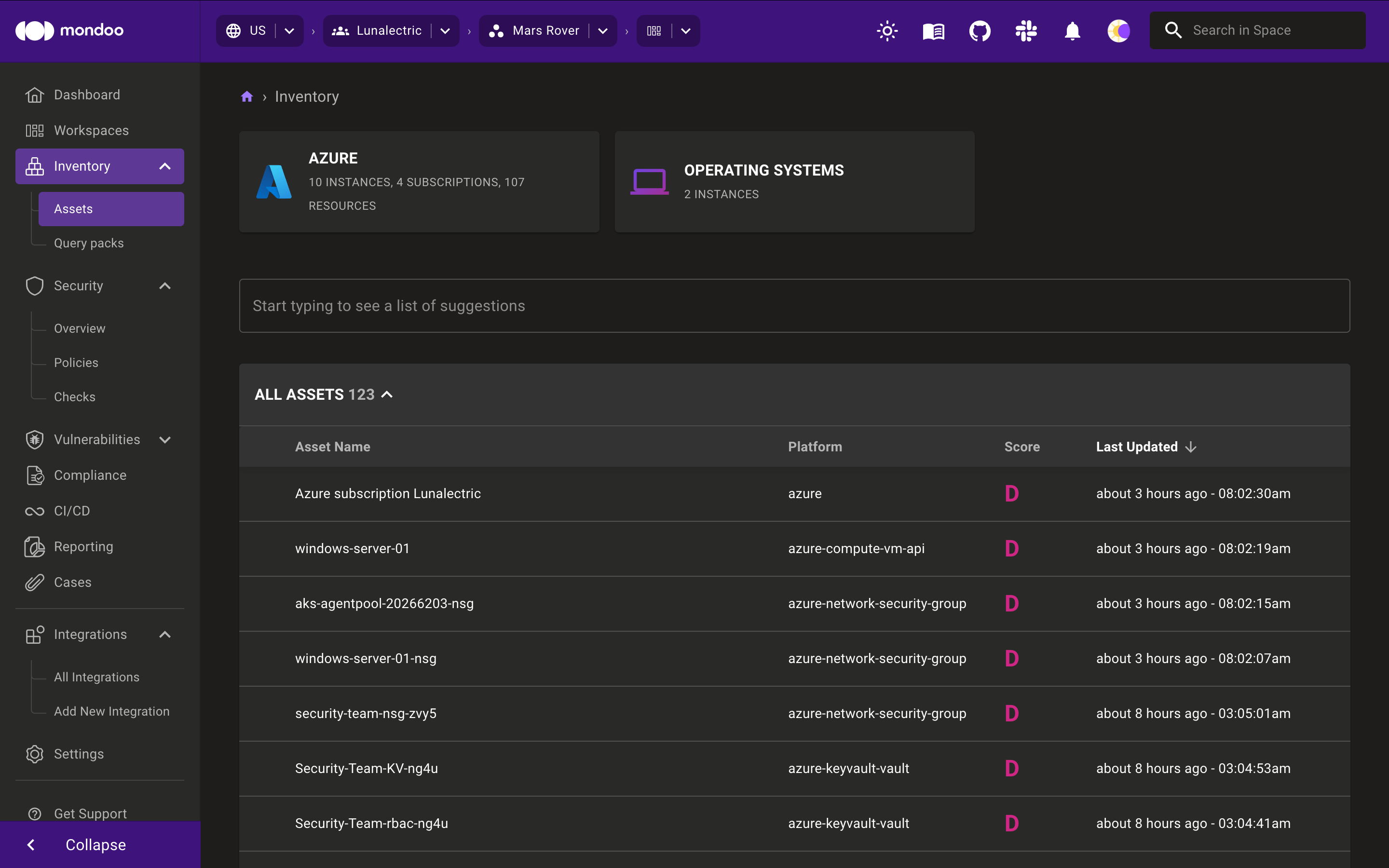 Space view in the Mondoo Console