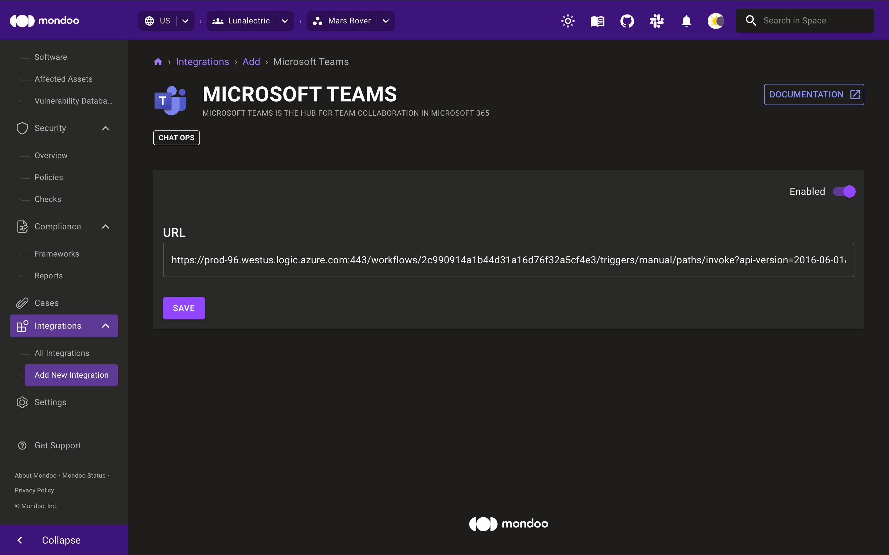 Configure Microsoft Teams webhook in Mondoo