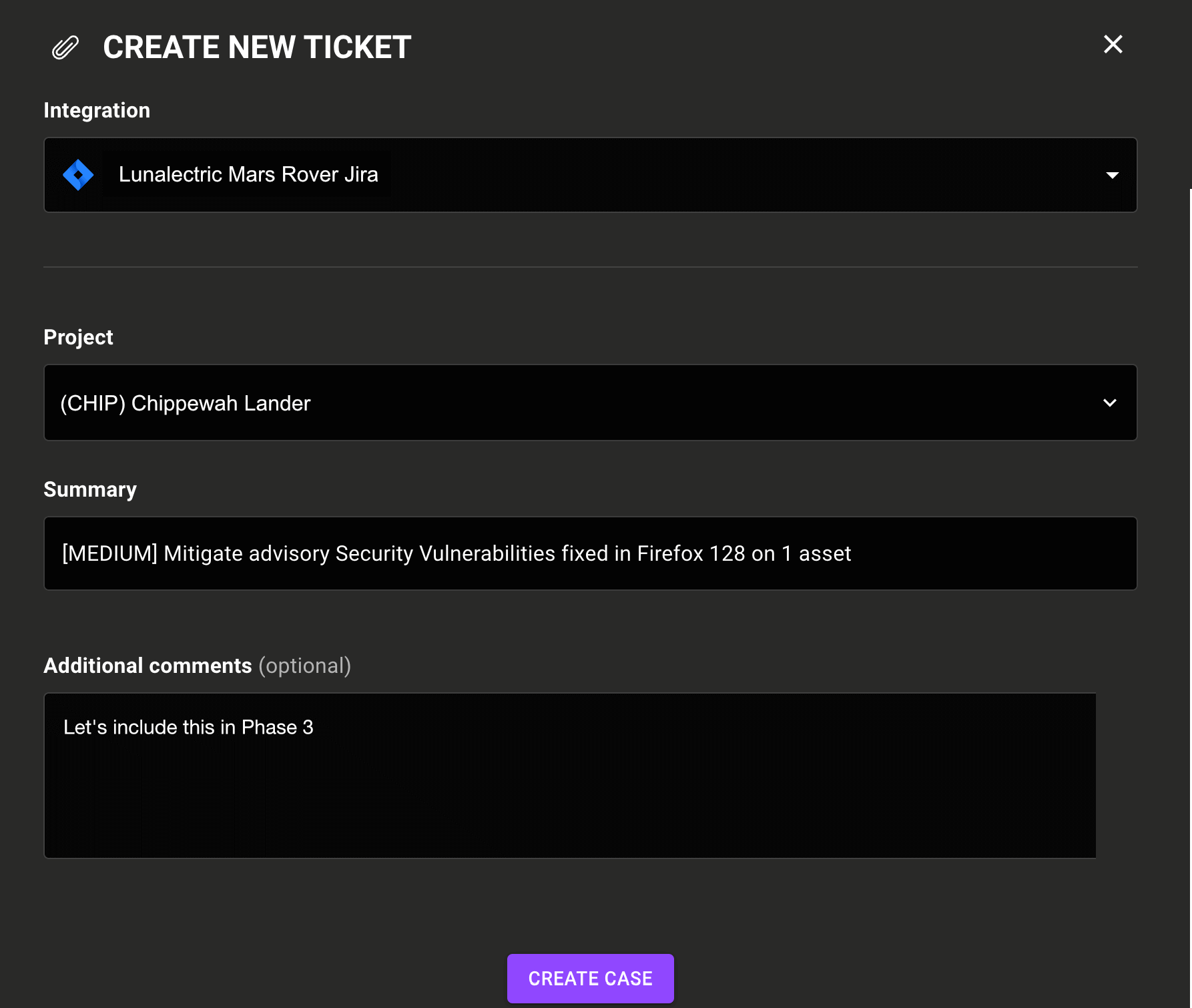 Create a new ticket in Mondoo