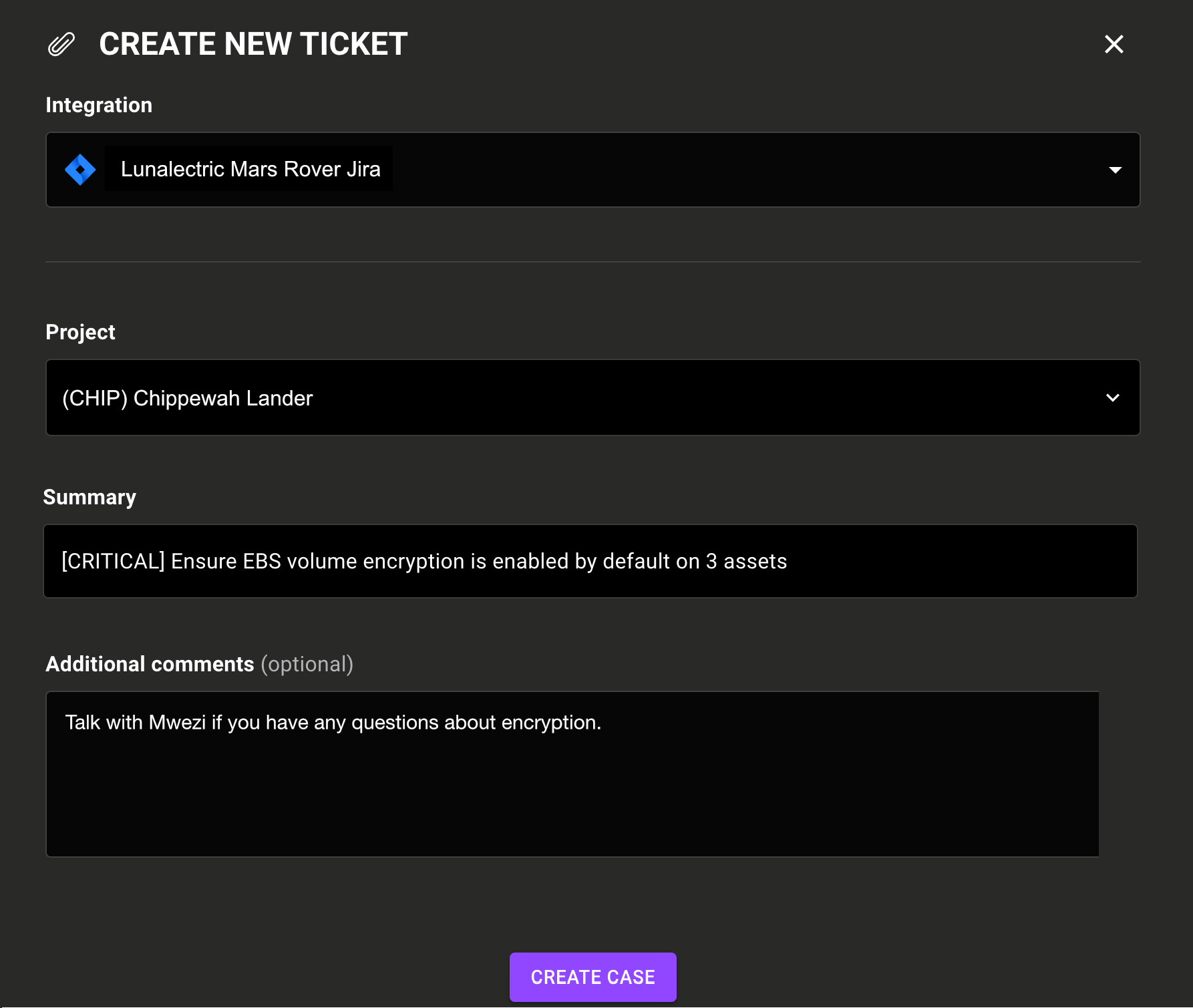 Create a new ticket in Mondoo