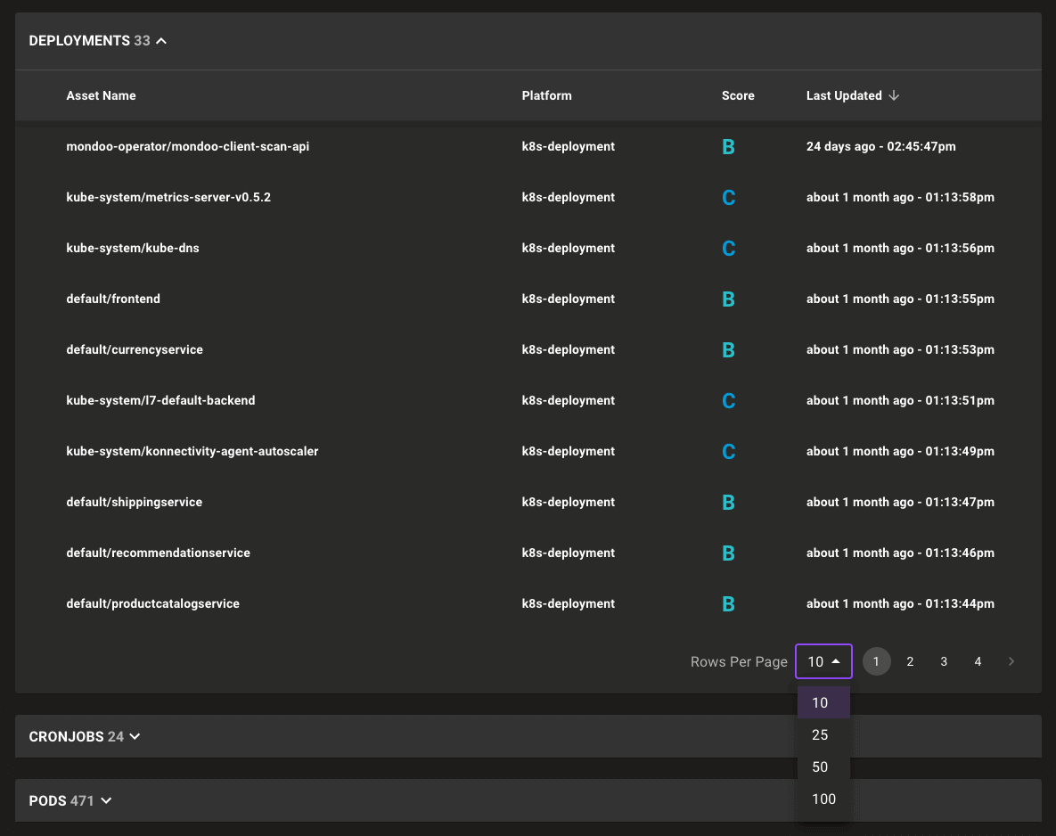 Asset pagination