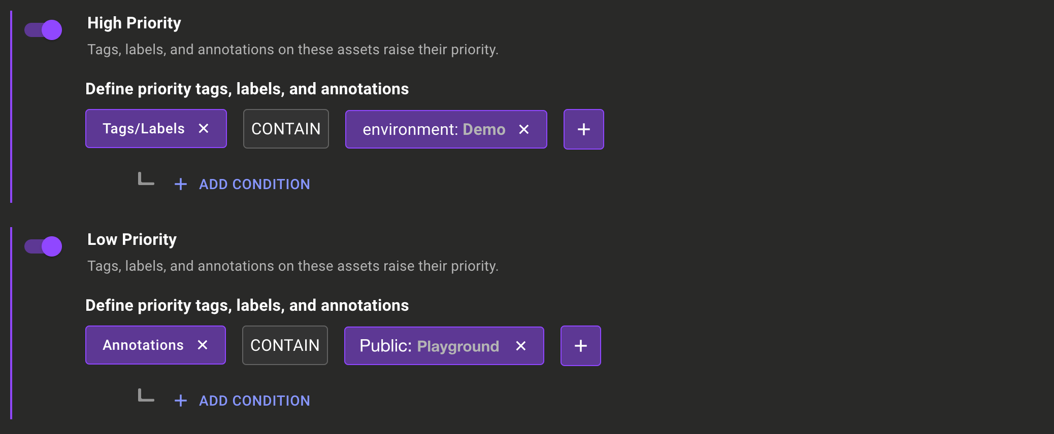 High- and low-priority assets in Mondoo