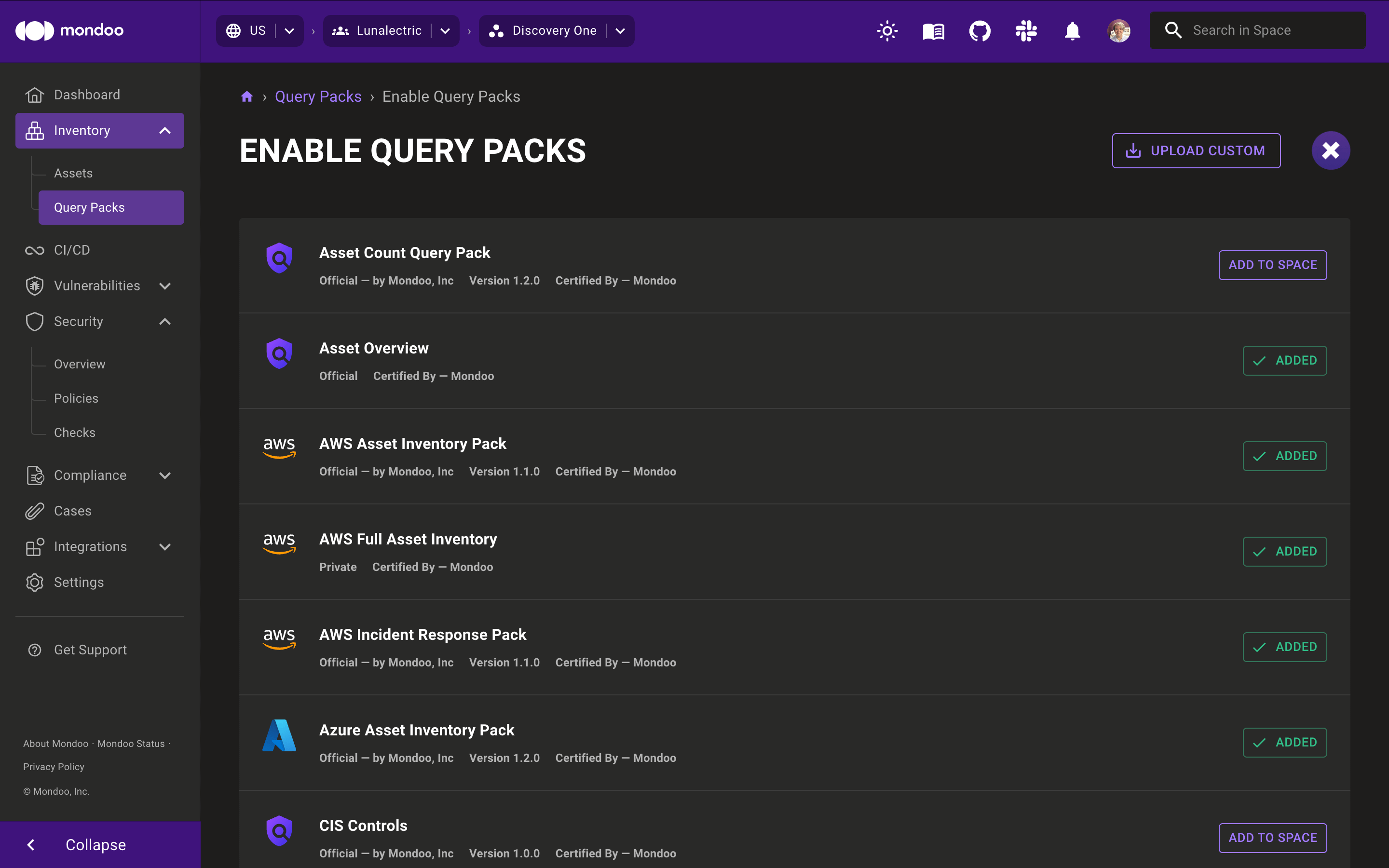 Add query packs in Mondoo