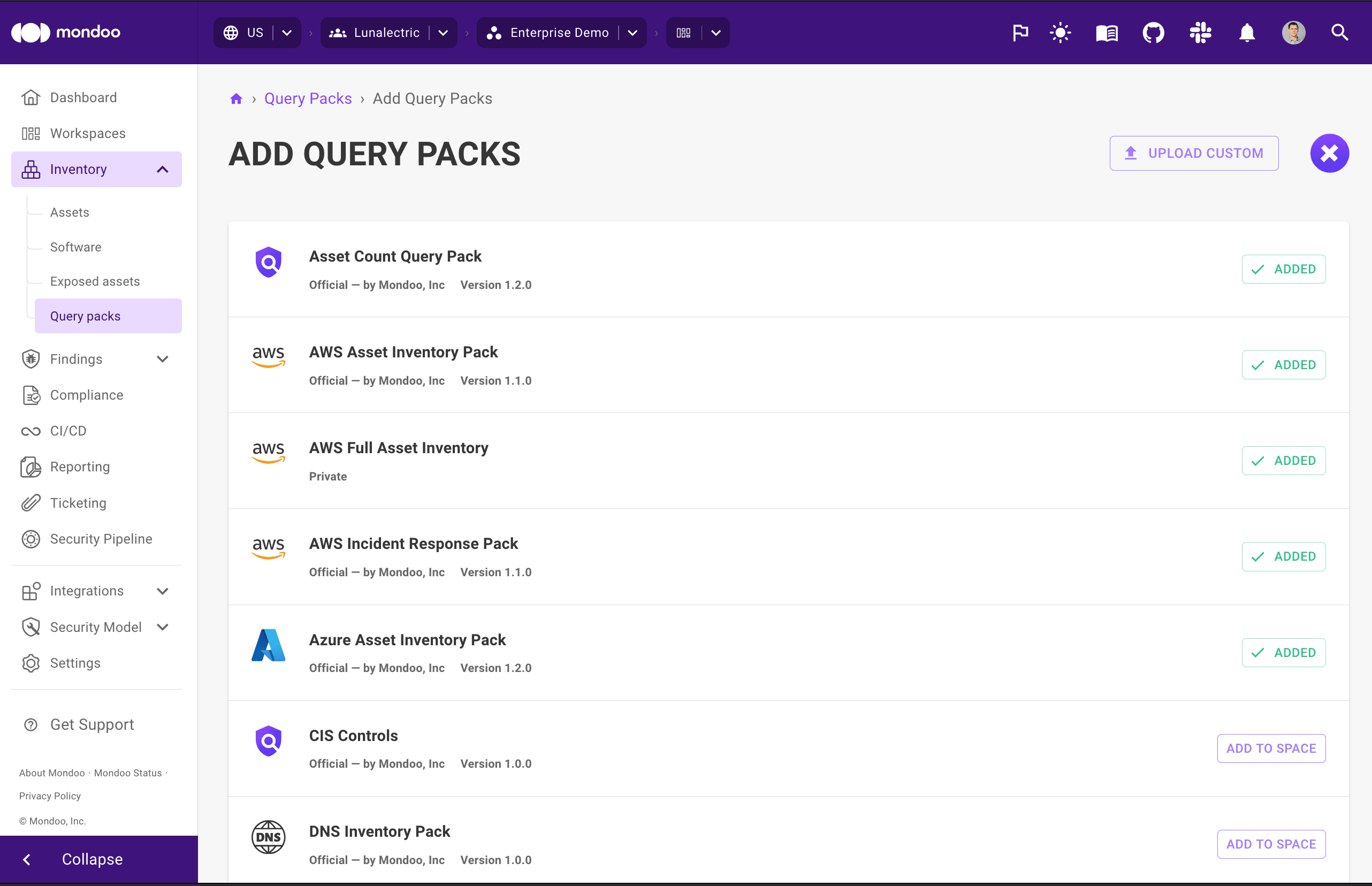 Add query packs in Mondoo