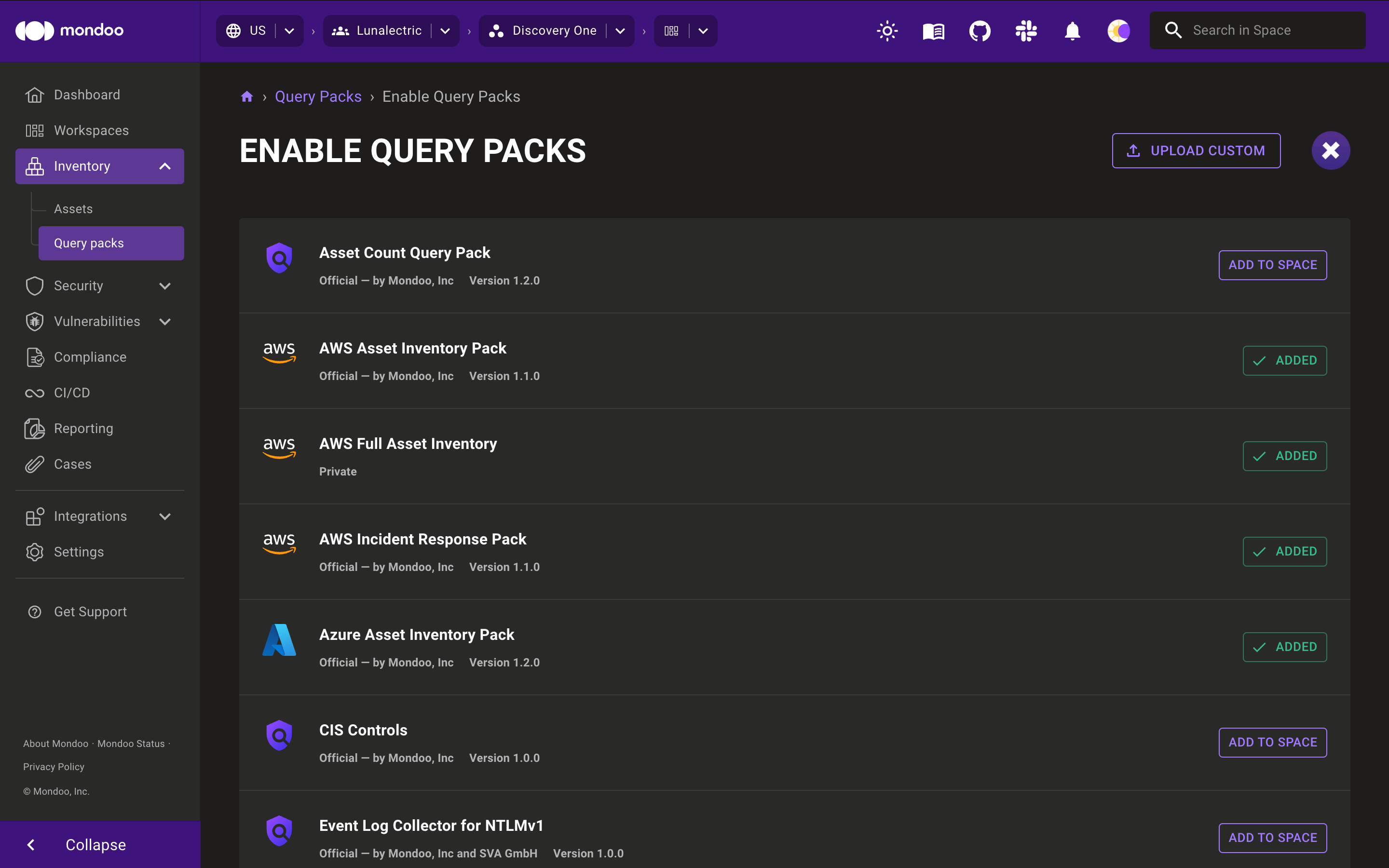 Add query packs in Mondoo