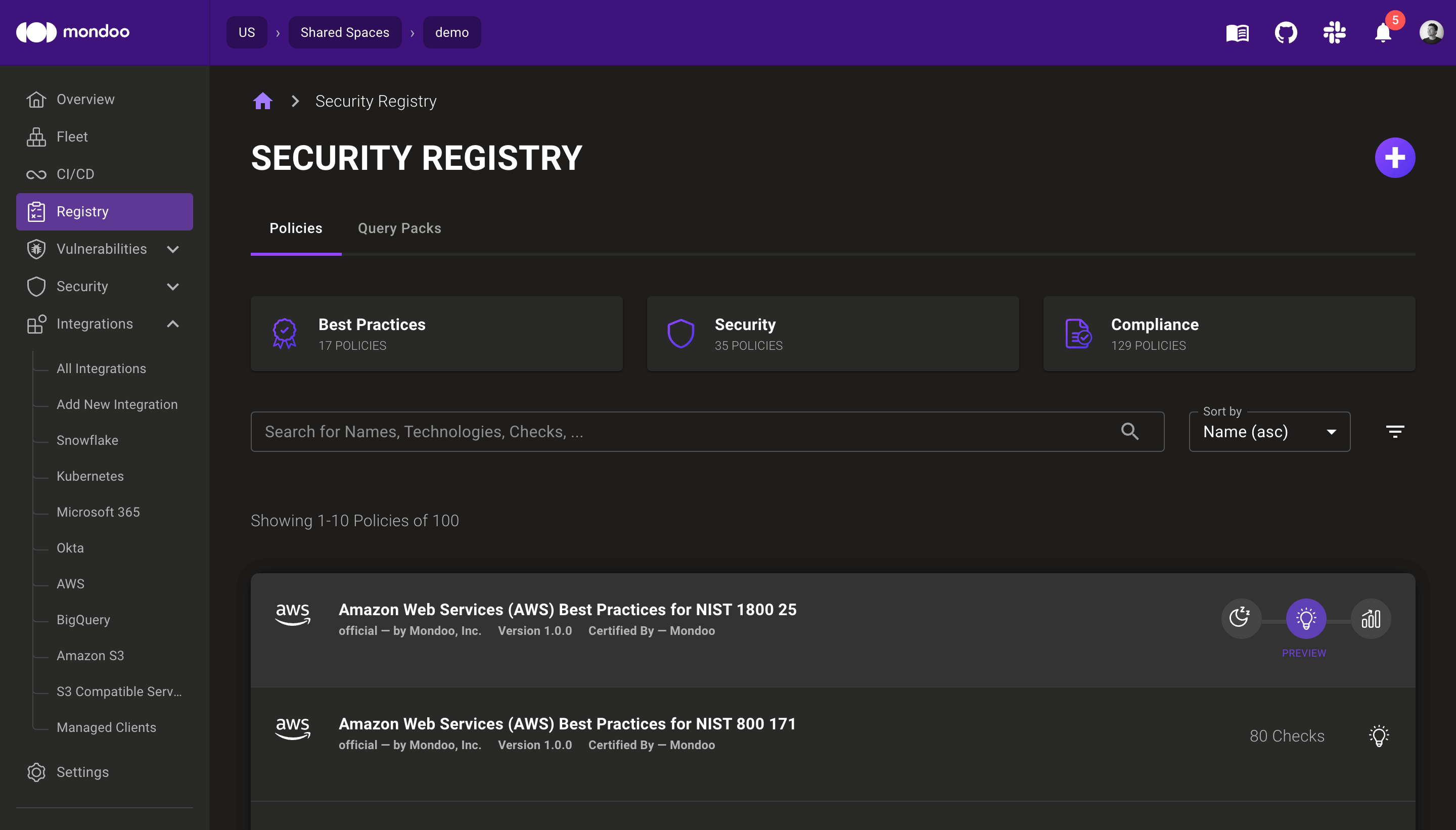 Preview Security Registry