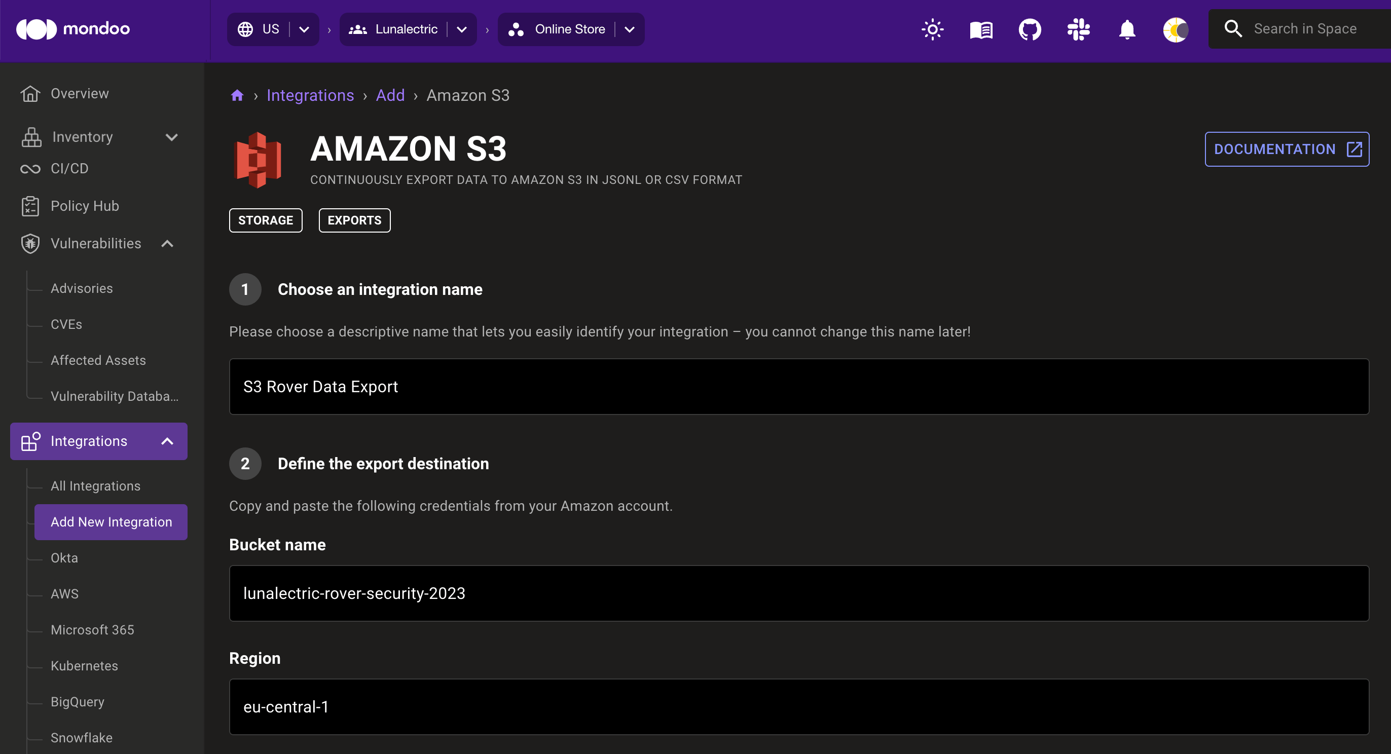 Amazon S3 integration - top
