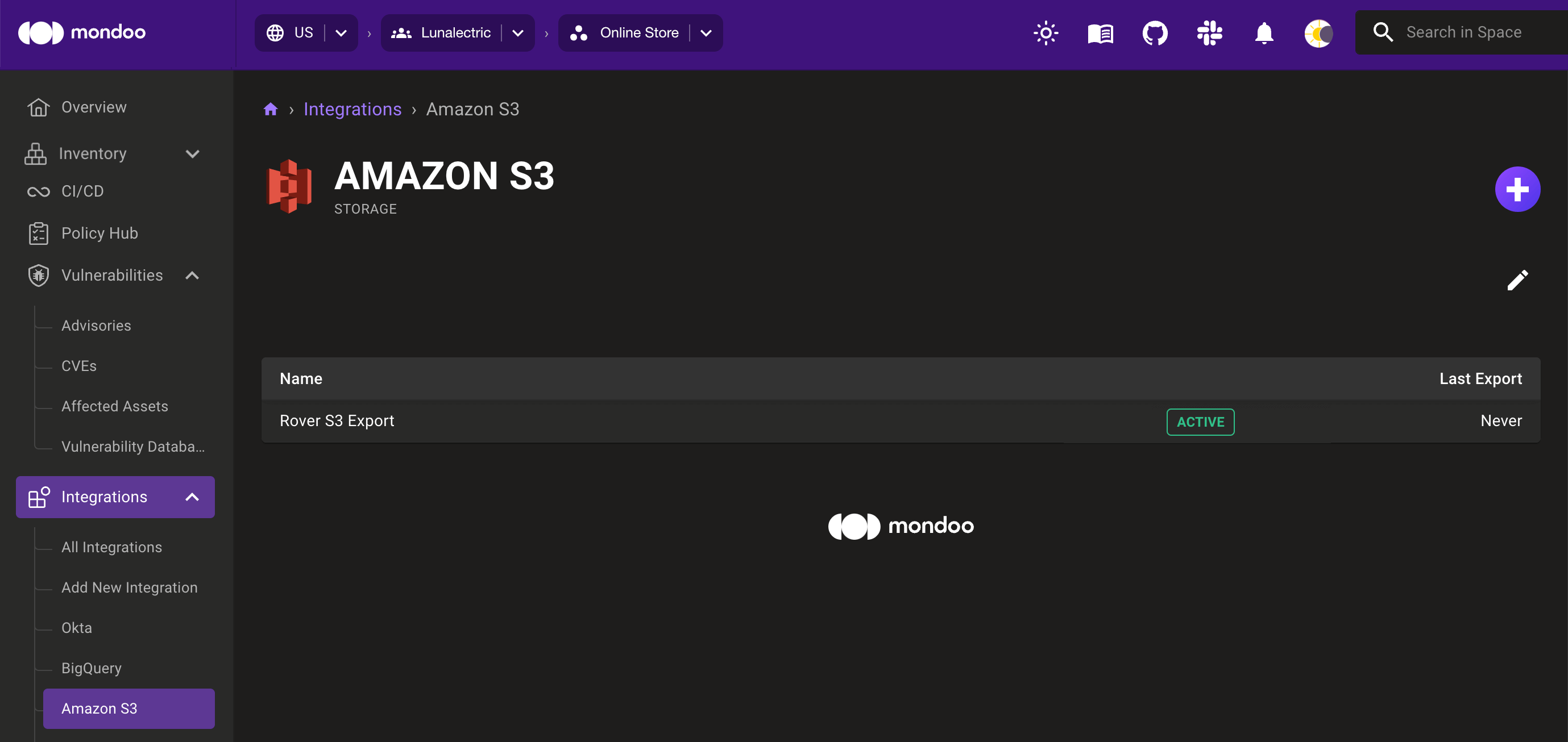 Amazon S3 integrations list