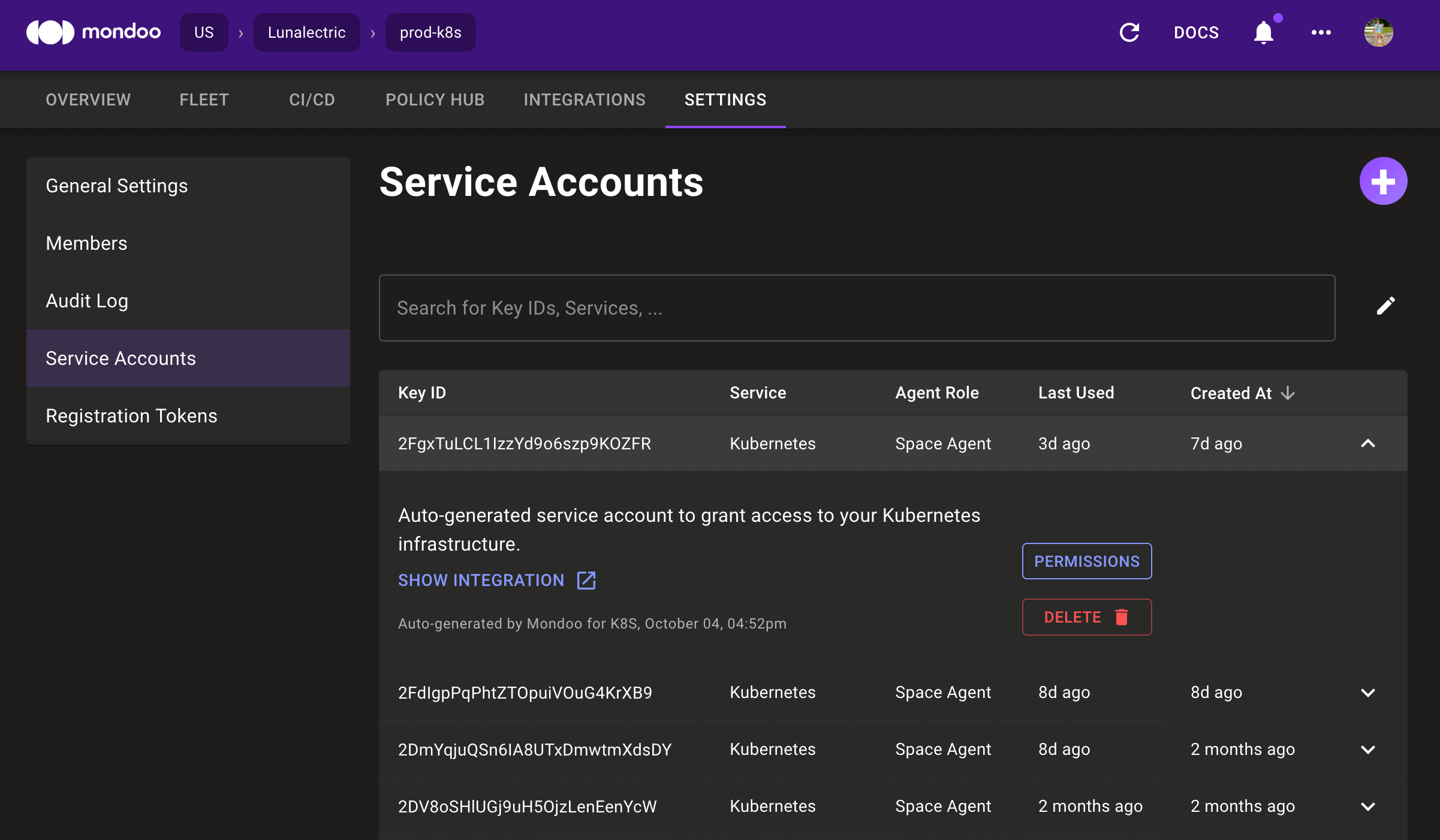 New Service Accounts UI