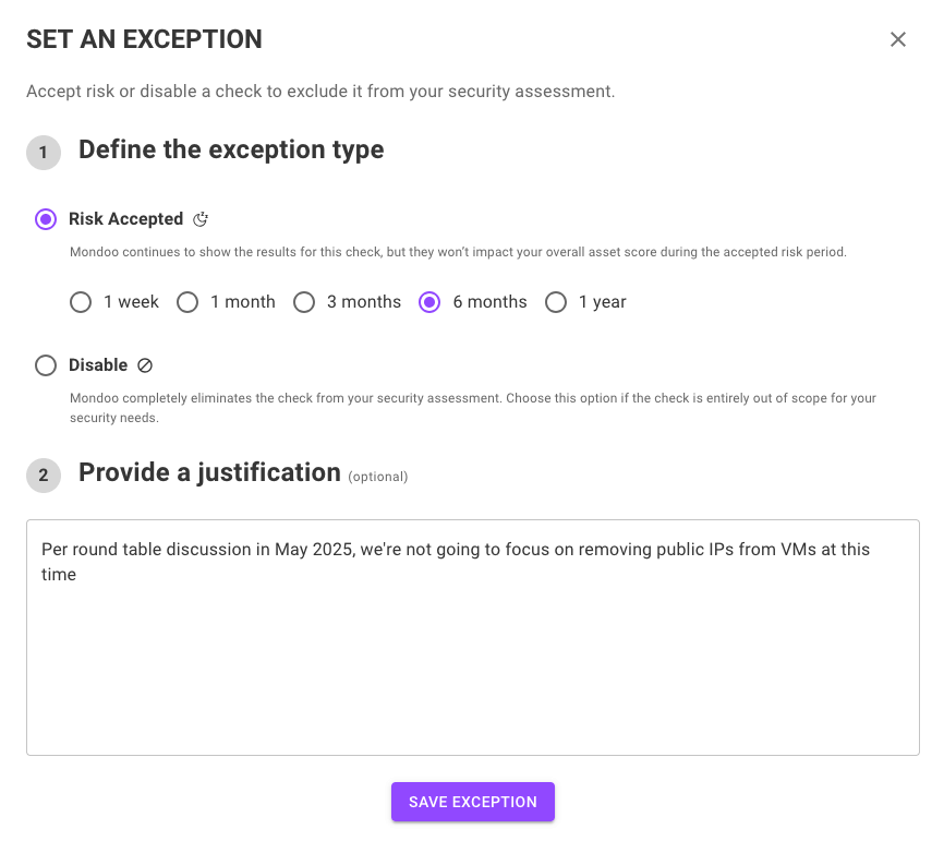 Mondoo compliance - set an exception