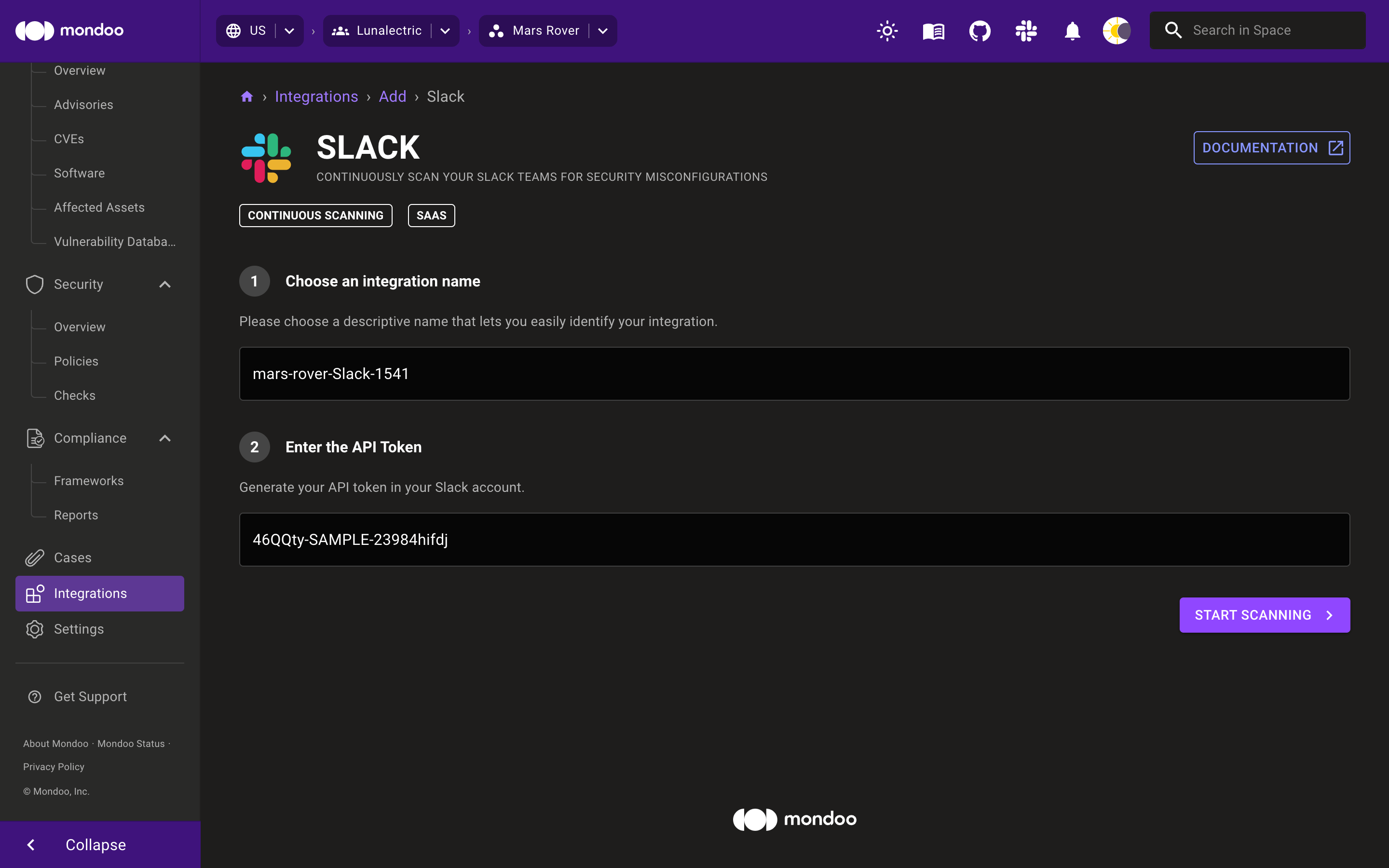 Add a Slack Integration in Mondoo