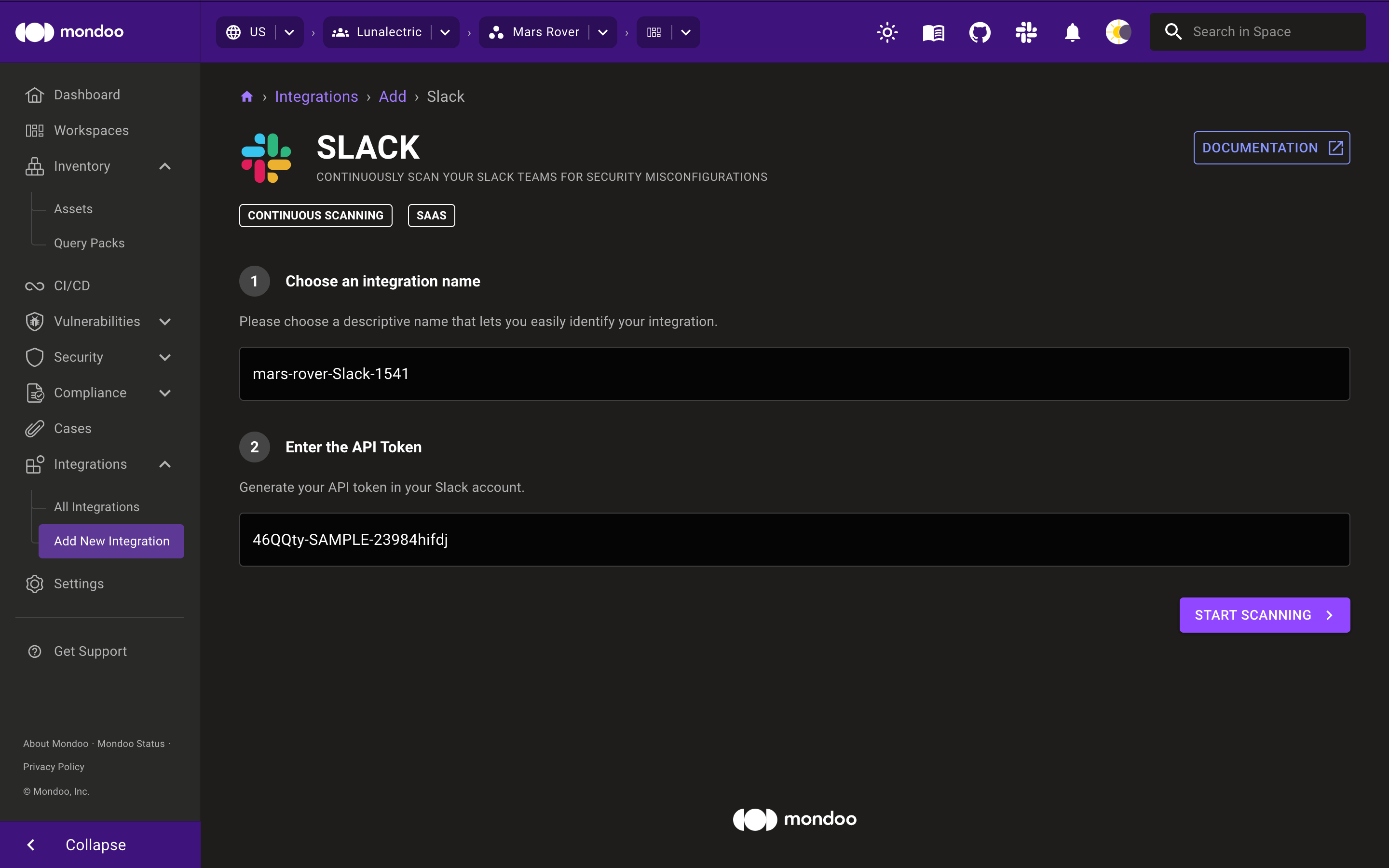 Add a Slack Integration in Mondoo