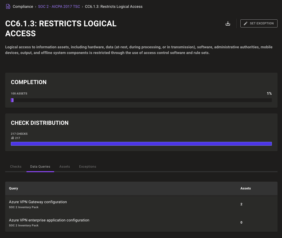 SOC 2 control with data queries