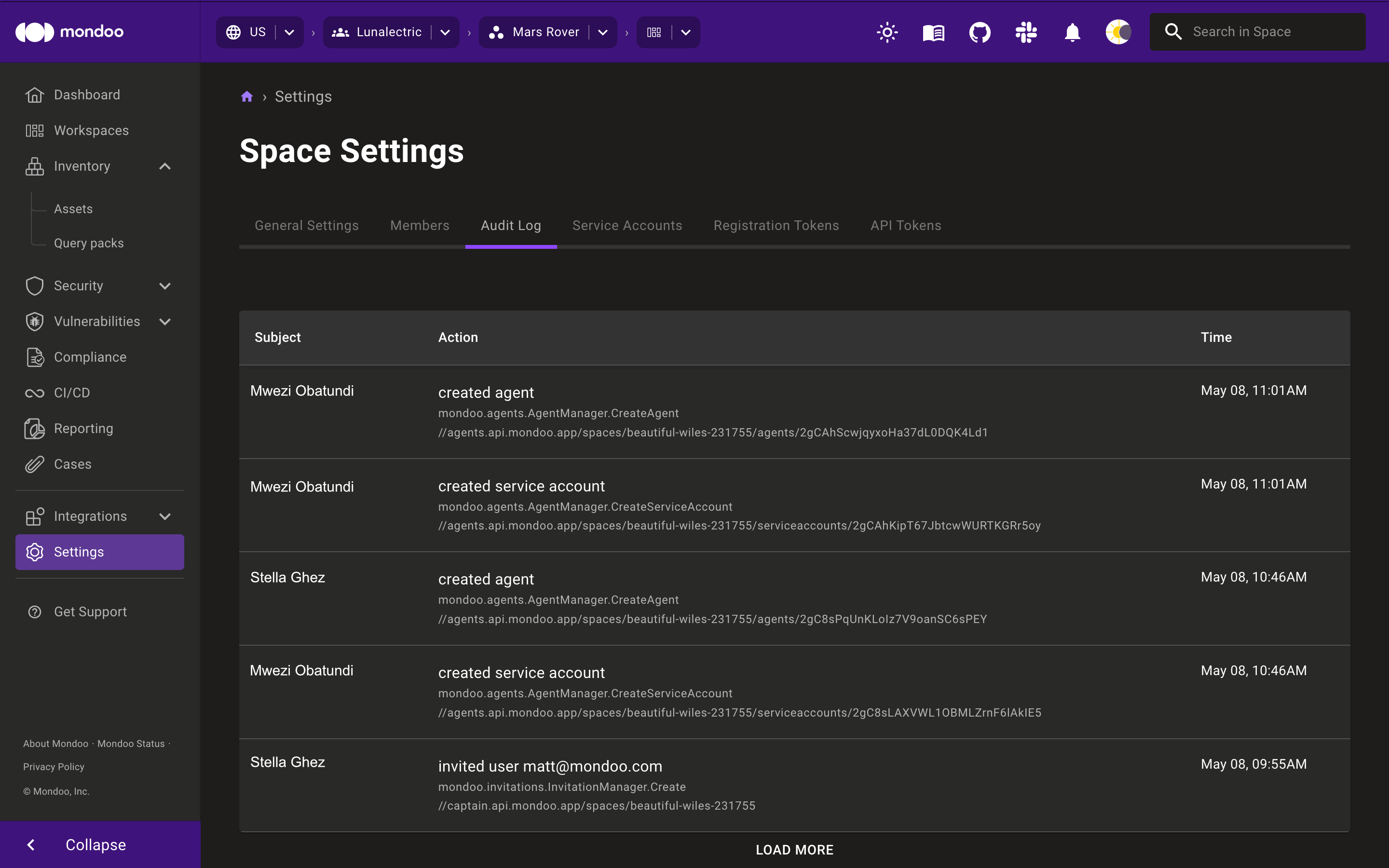 Mondoo space log