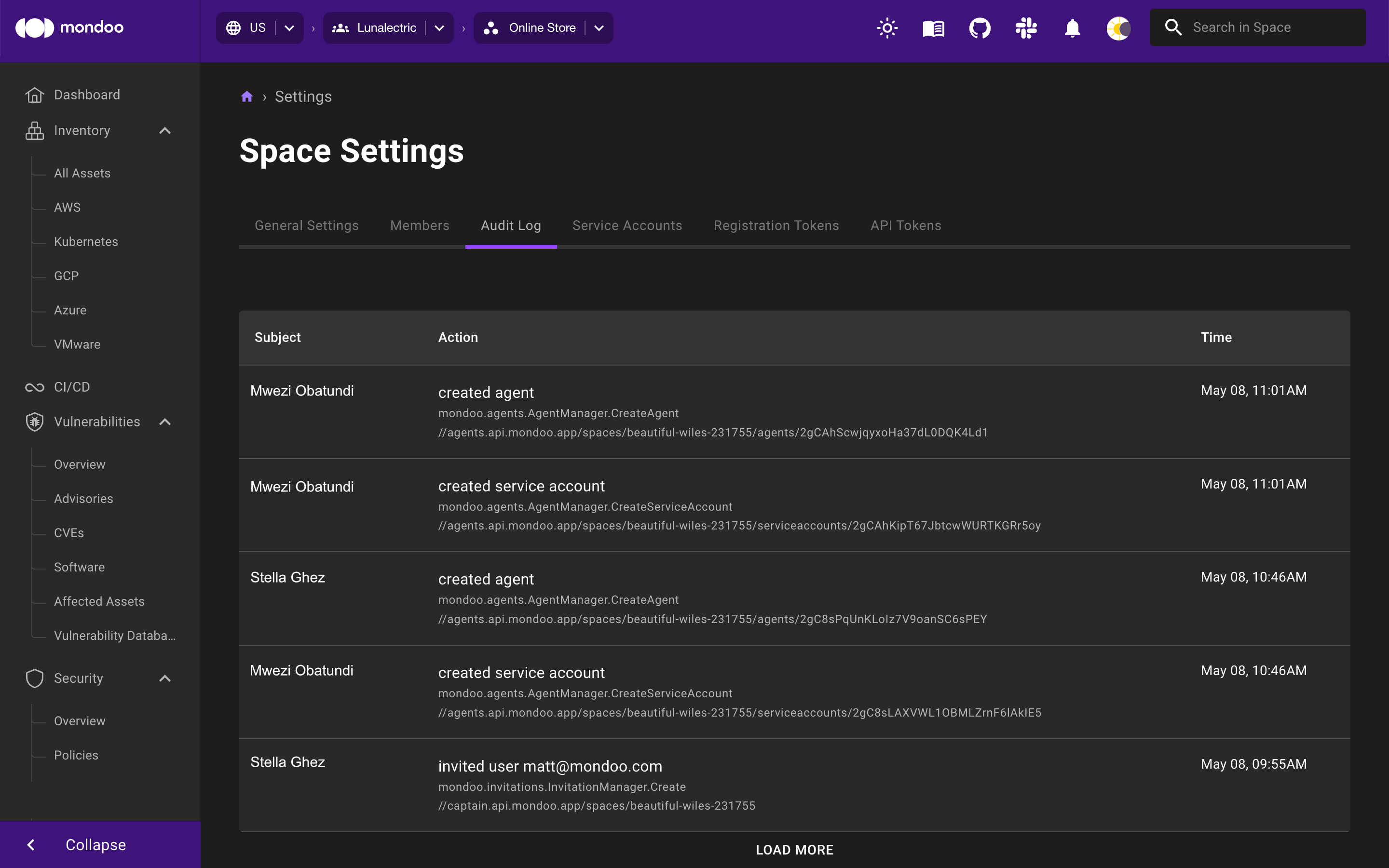 Mondoo space log