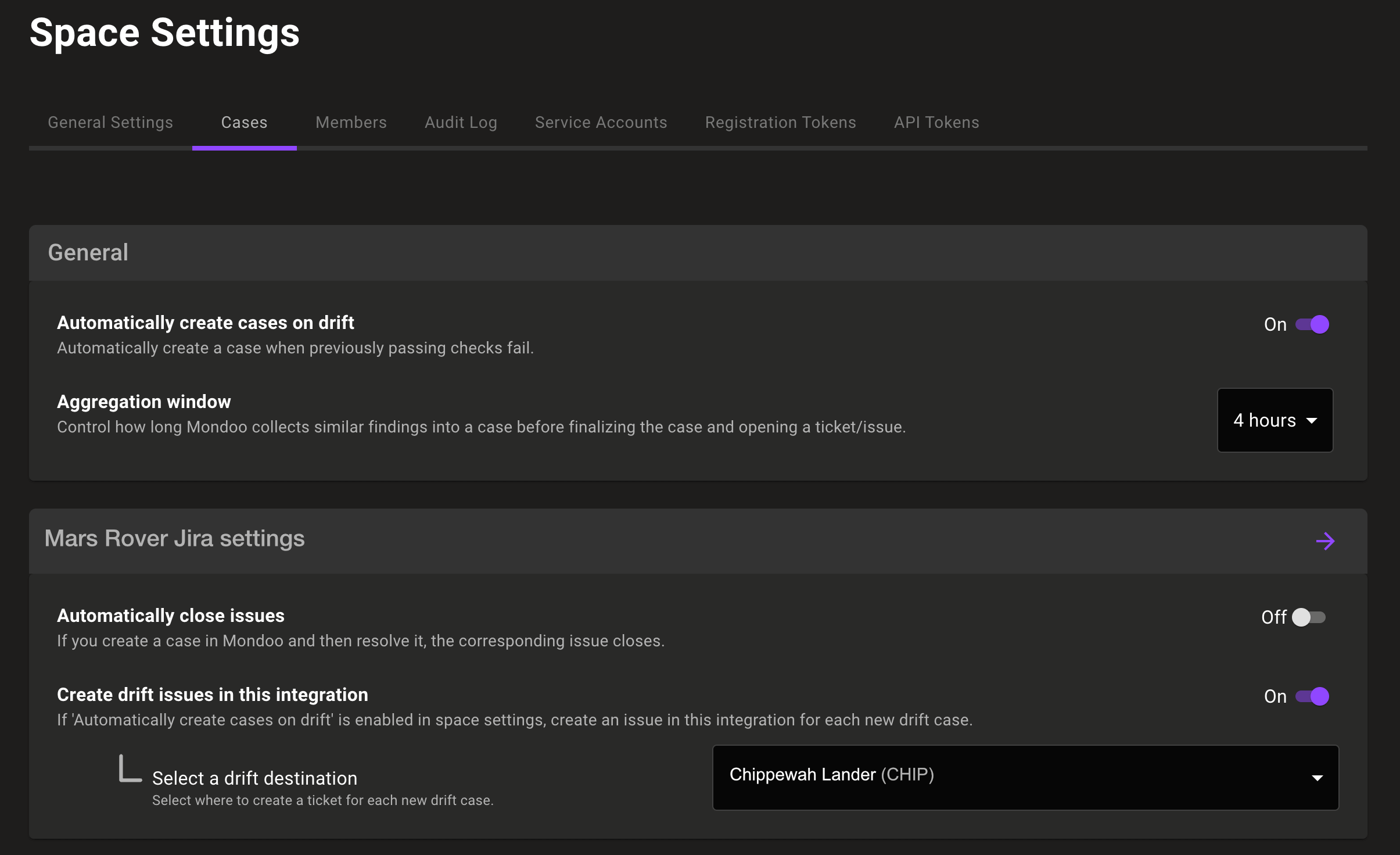 Cases space settings in Mondoo