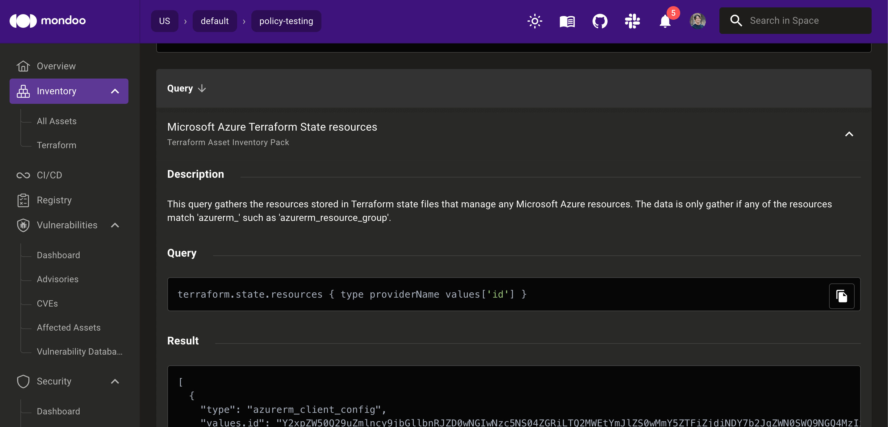 Terraform state file inventory