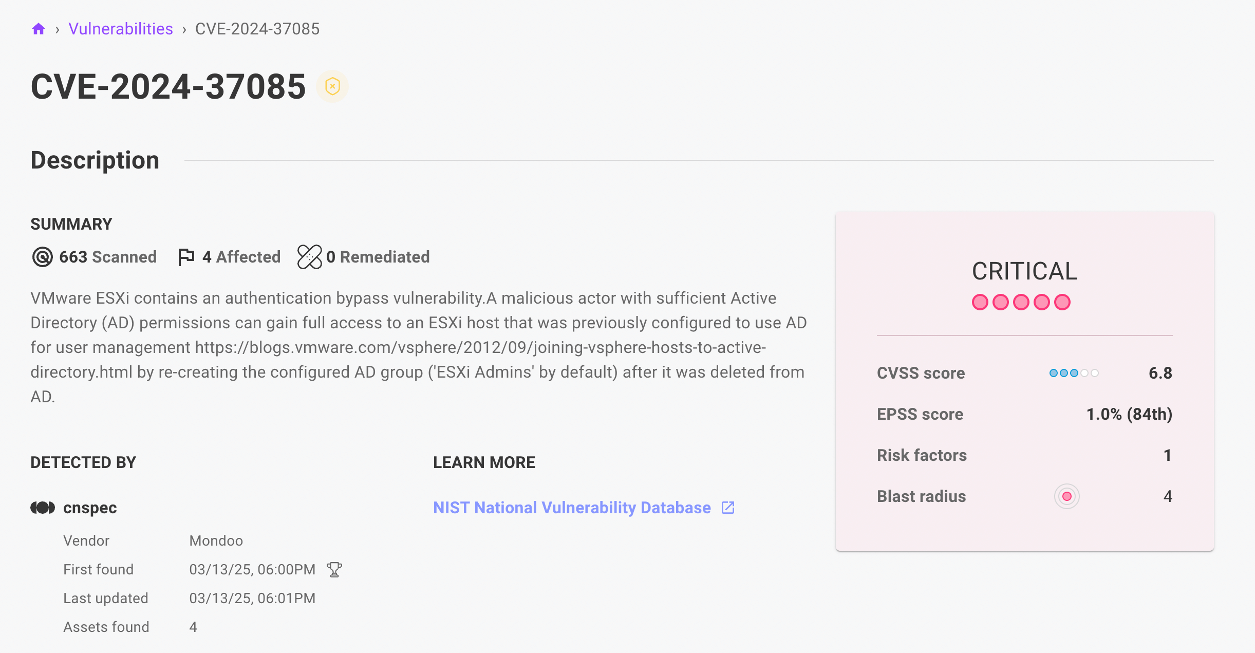 Vulnerability in Mondoo