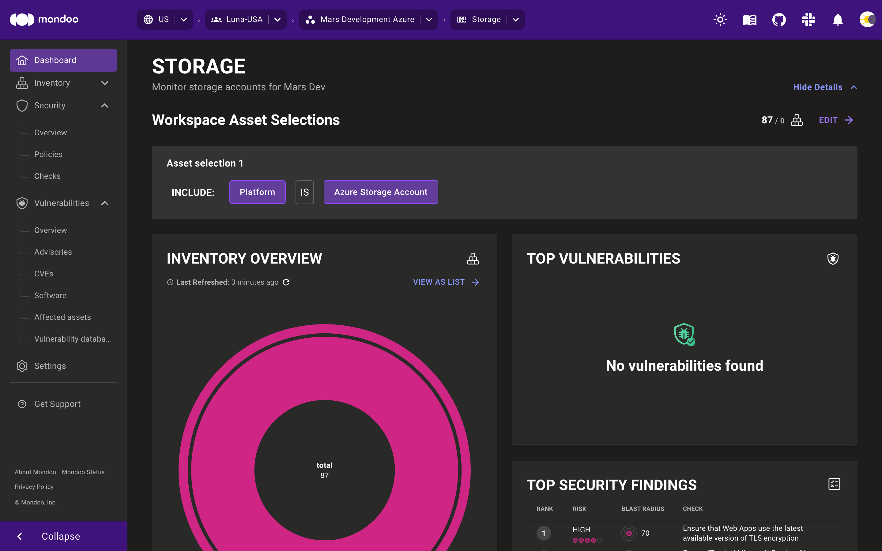 Mondoo workspace overview