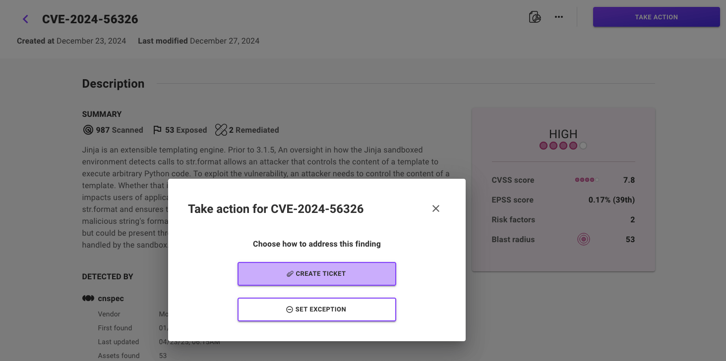 Creating an exception on a CVE