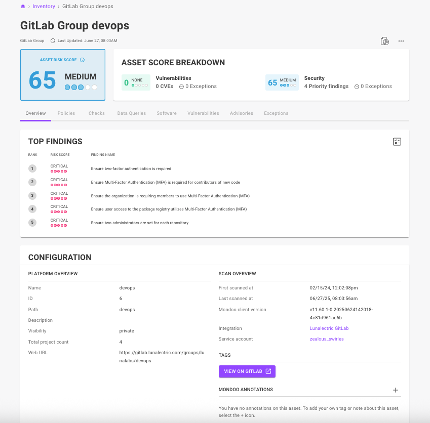 Mondoo includes a direct link to the asset from the security finding