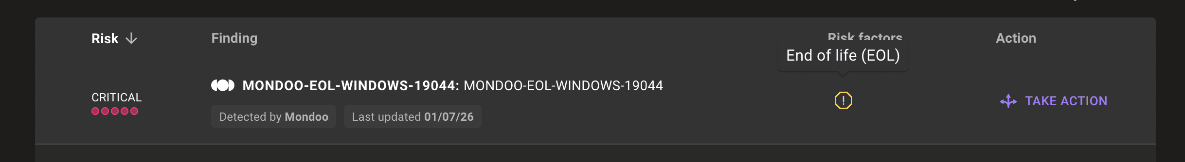 Mondoo EOL advisory finding