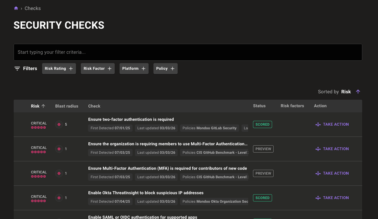 Findings page status column