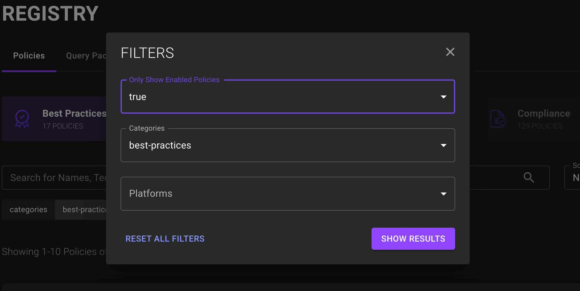 Security Registry Filtering