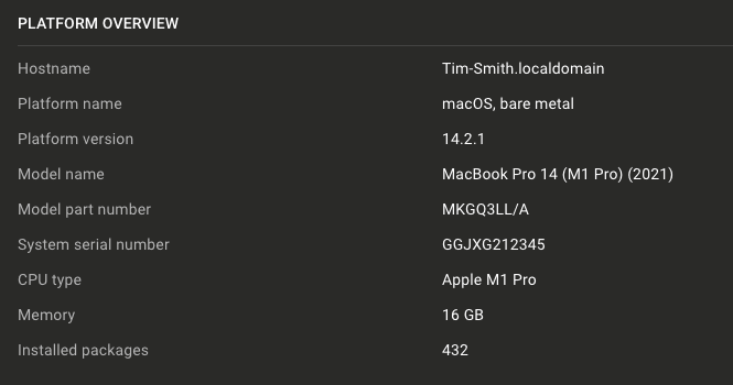Platform overview with Mac model information