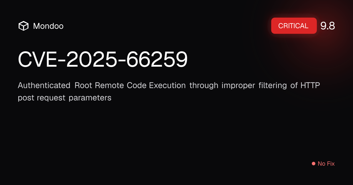 CVE-2025-66259 | Mondoo Vulnerability Intelligence
