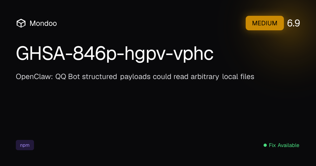 GHSA-846p-hgpv-vphc | Mondoo Vulnerability Intelligence