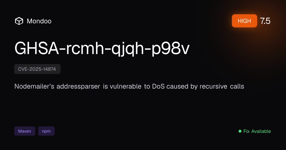 GHSA-rcmh-qjqh-p98v | Mondoo Vulnerability Intelligence