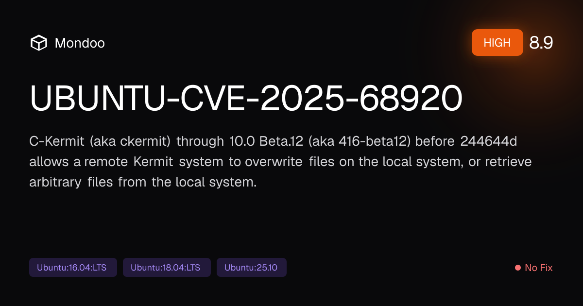 UBUNTU-CVE-2025-68920 | Mondoo Vulnerability Intelligence