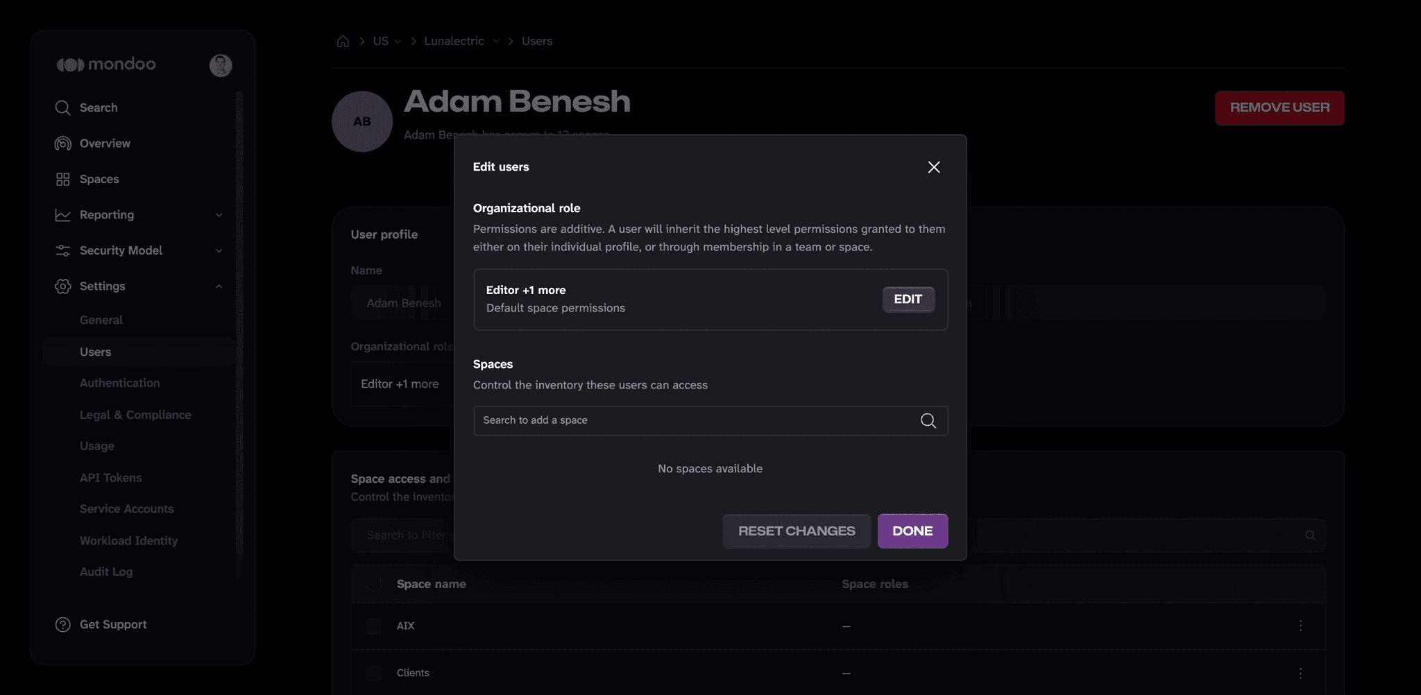 Edit a user's roles