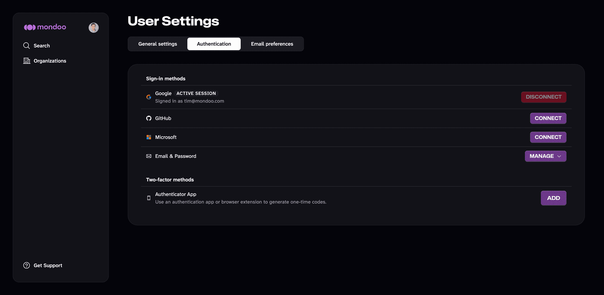 Mondoo security settings