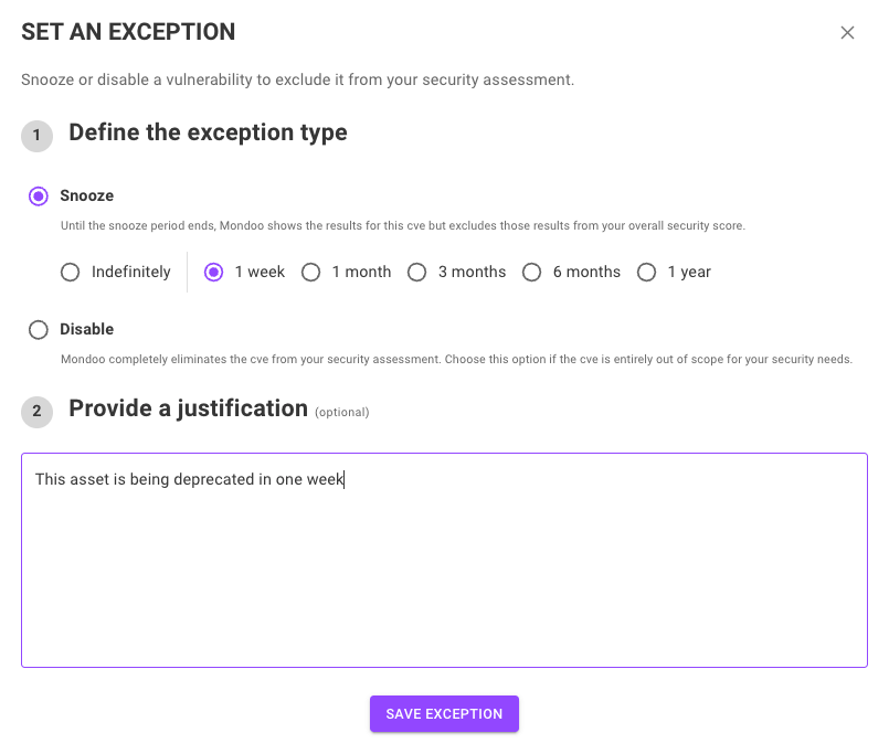 Exceptions Dialog