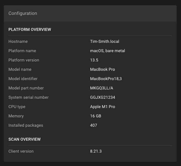 Employee laptop configuration information